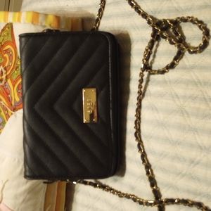 BCBG Ladies Cross Body Black Gold Trim Cute Essentials Bag